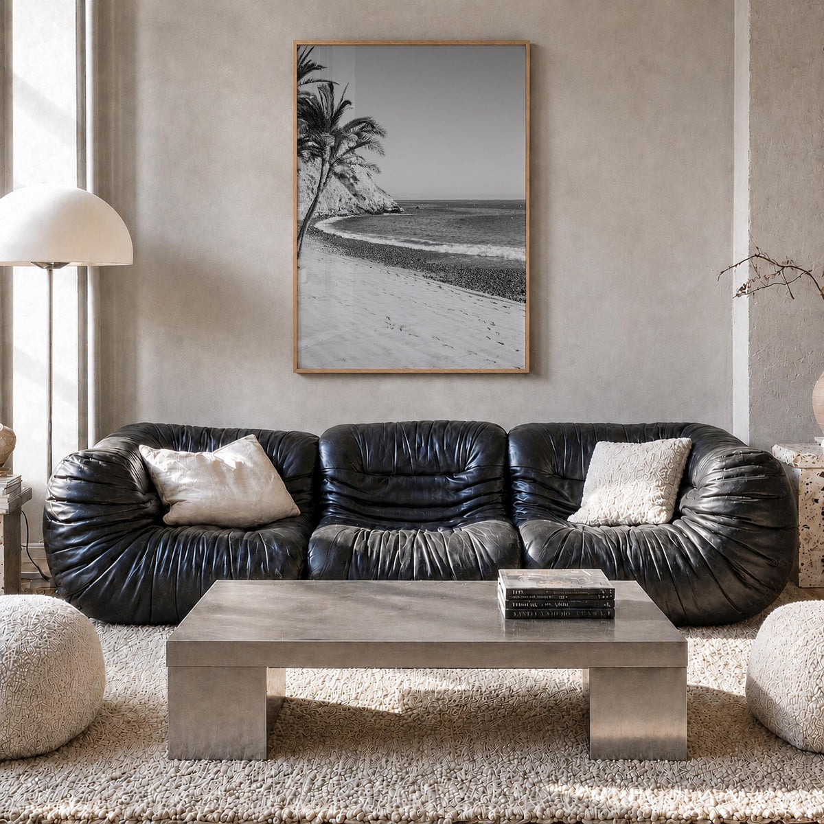Avalon, California black & white photo poster of California, USA – vertical wall art in natural wood frame, hanging on wall
