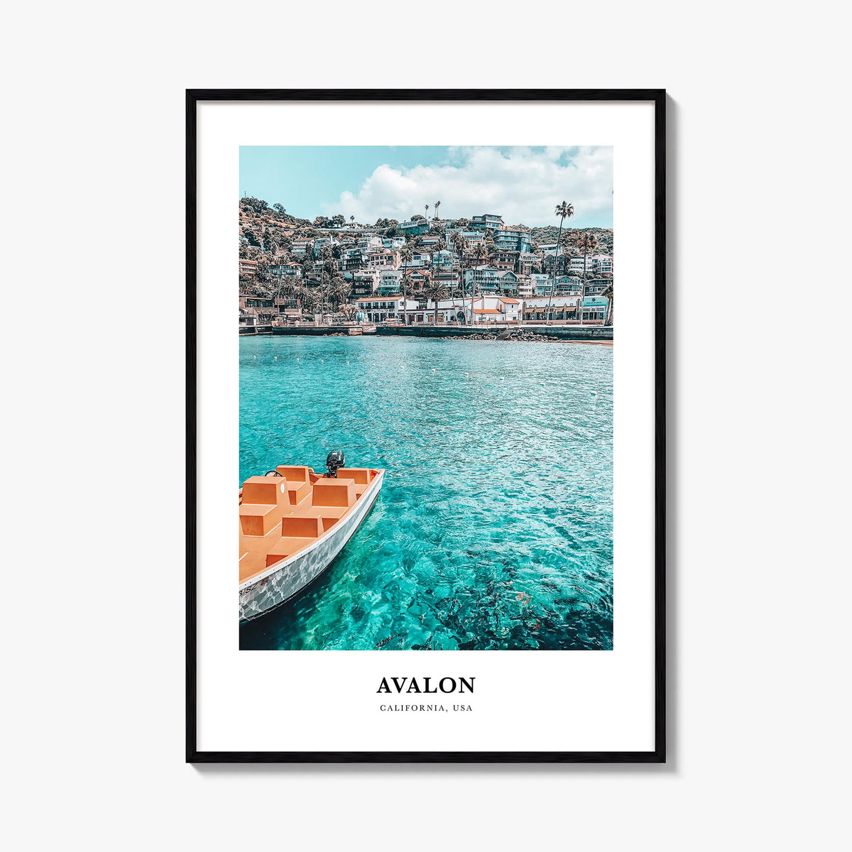 Avalon, California colorful classic poster of California, USA – vertical wall art, unframed print shown in interior mockup