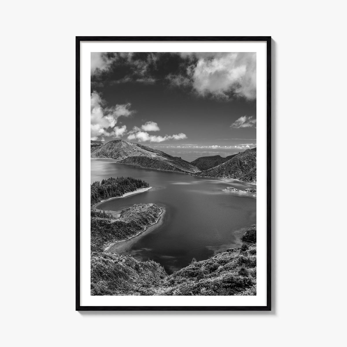 Azores black & white photo poster of Portugal – vertical wall art, unframed print shown in interior mockup