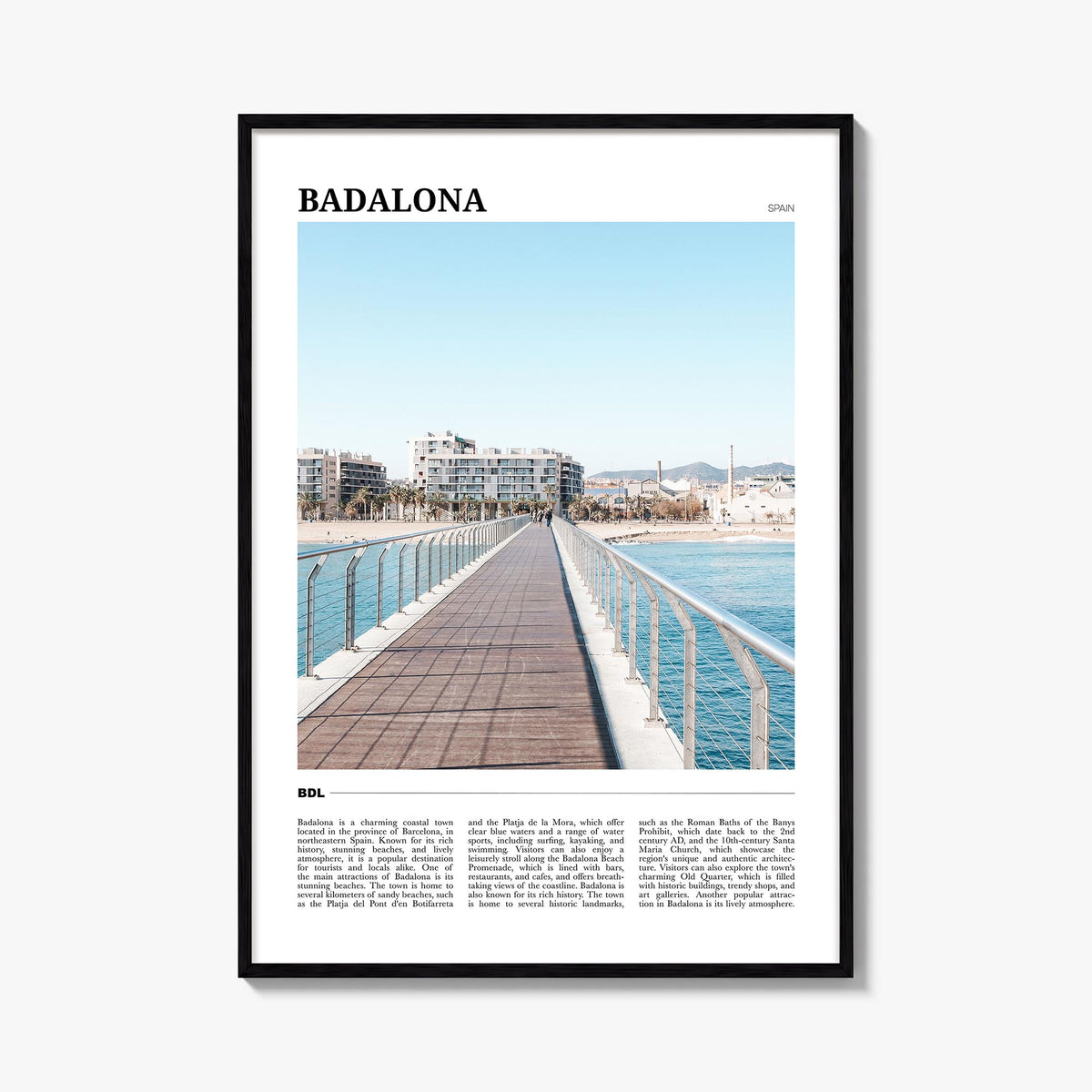 Badalona colorful travel poster of Spain – vertical wall art, unframed print shown in interior mockup