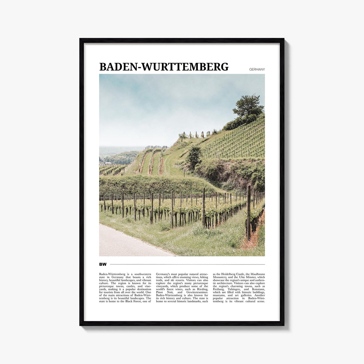 Baden-Württemberg no. 2 colorful travel poster of Germany – vertical wall art, unframed print shown in interior mockup