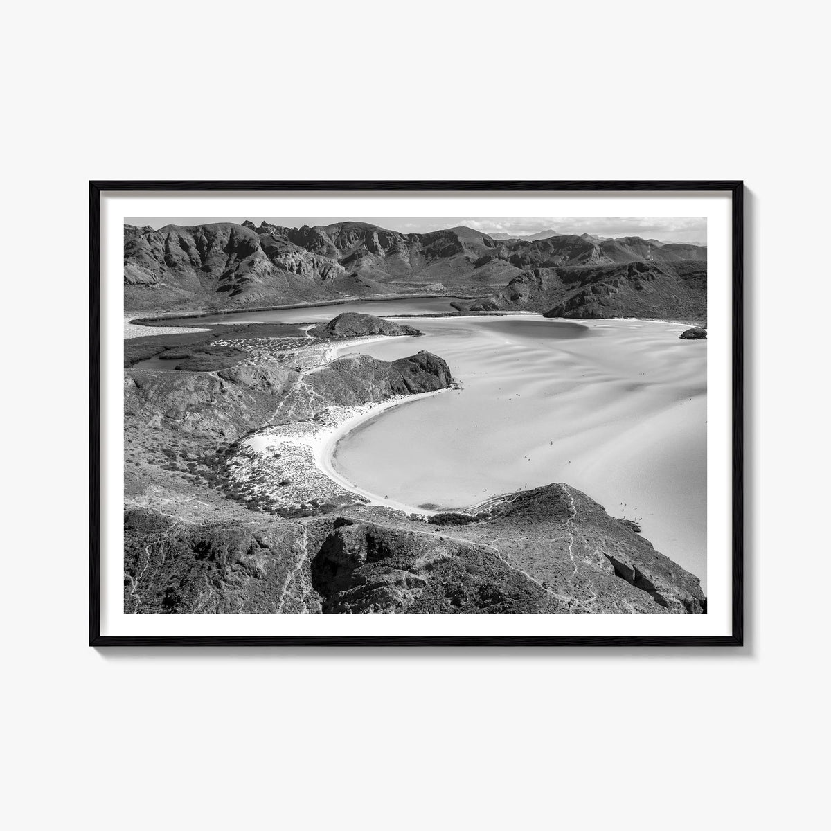 Baja California Sur black & white photo poster of Mexico – horizontal wall art, unframed print shown in interior mockup