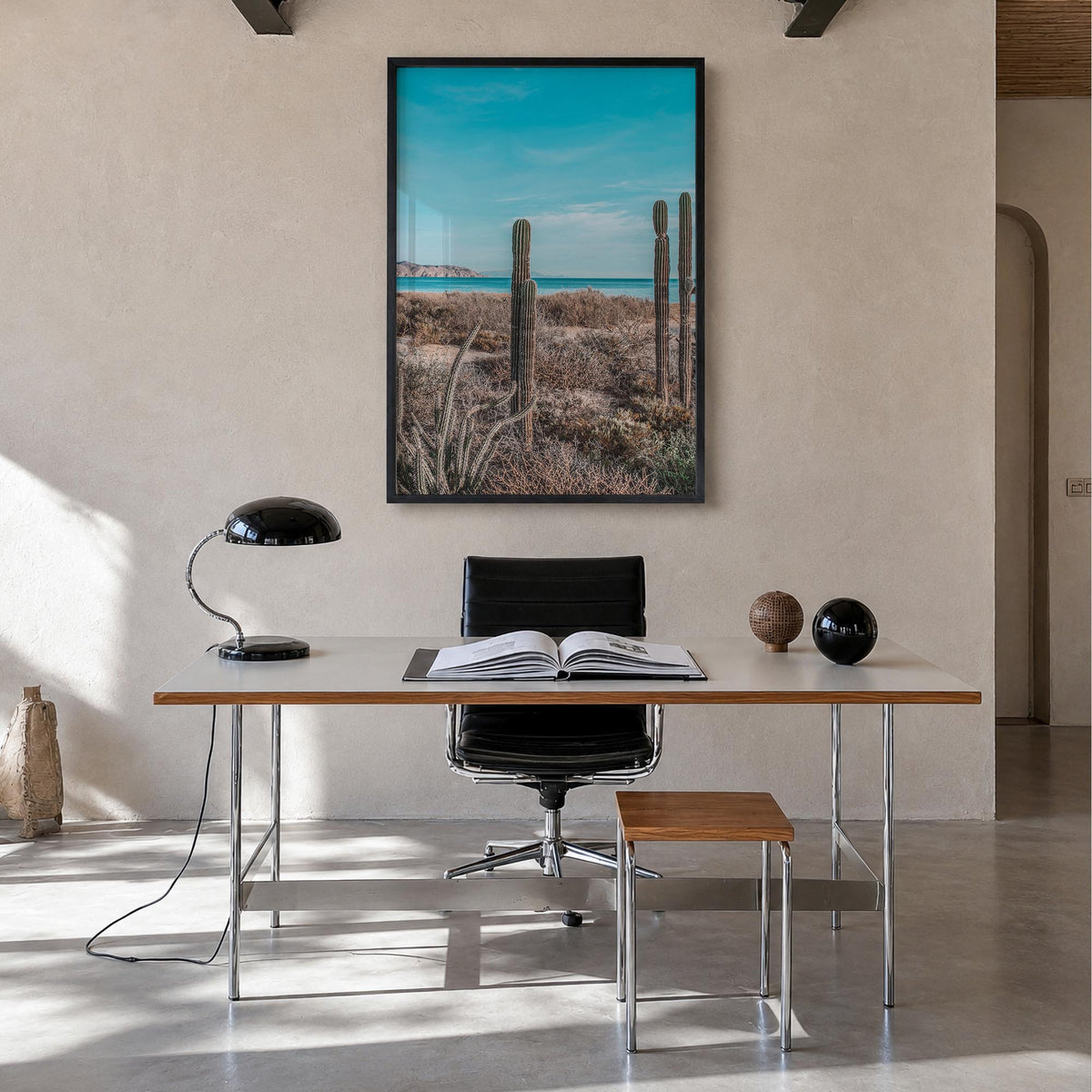 Baja California Sur no. 1 colorful photo poster of Mexico – vertical wall art in black wood frame, hanging on wall