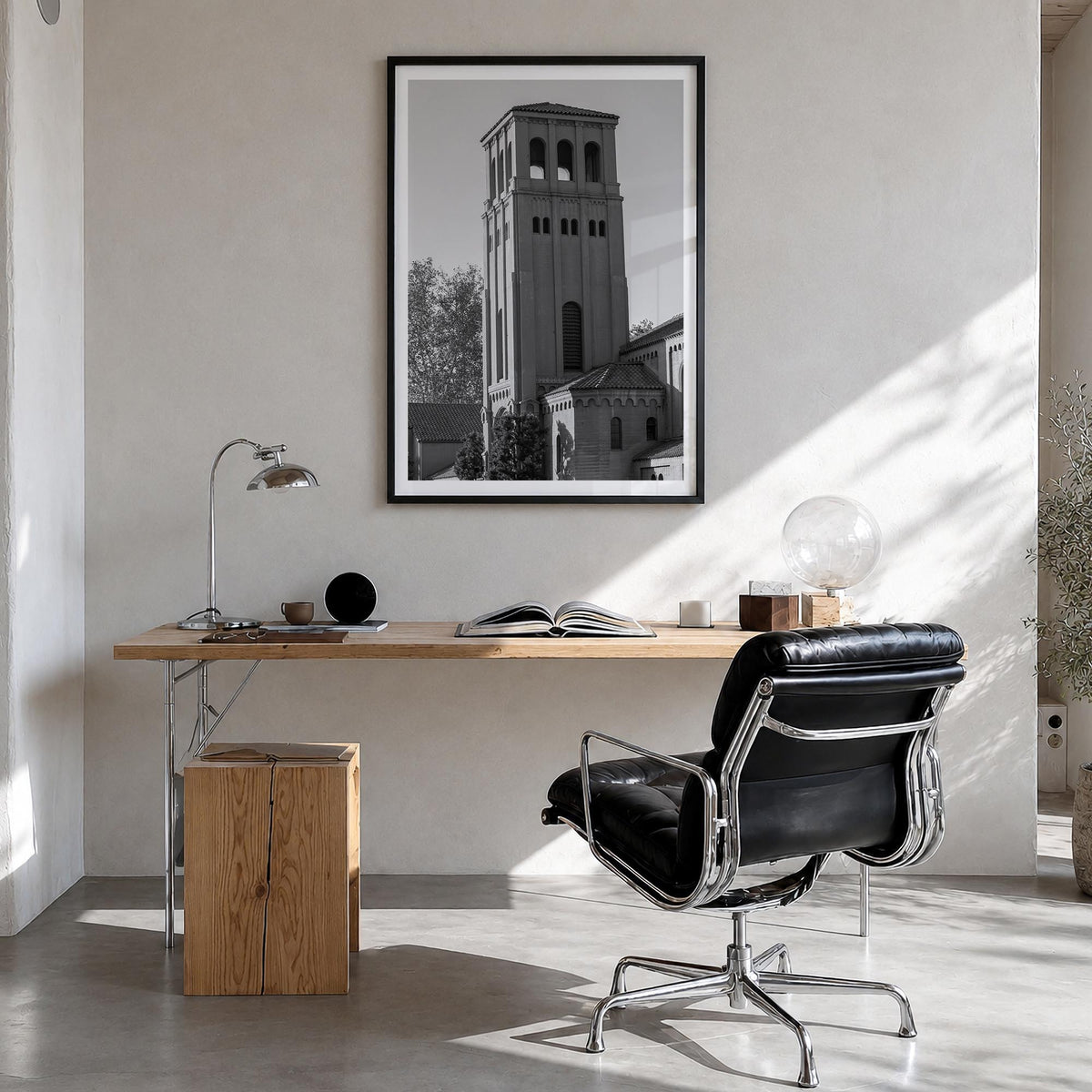 Bakersfield black & white photo poster of California, USA – vertical wall art in black wood frame with white border, hanging