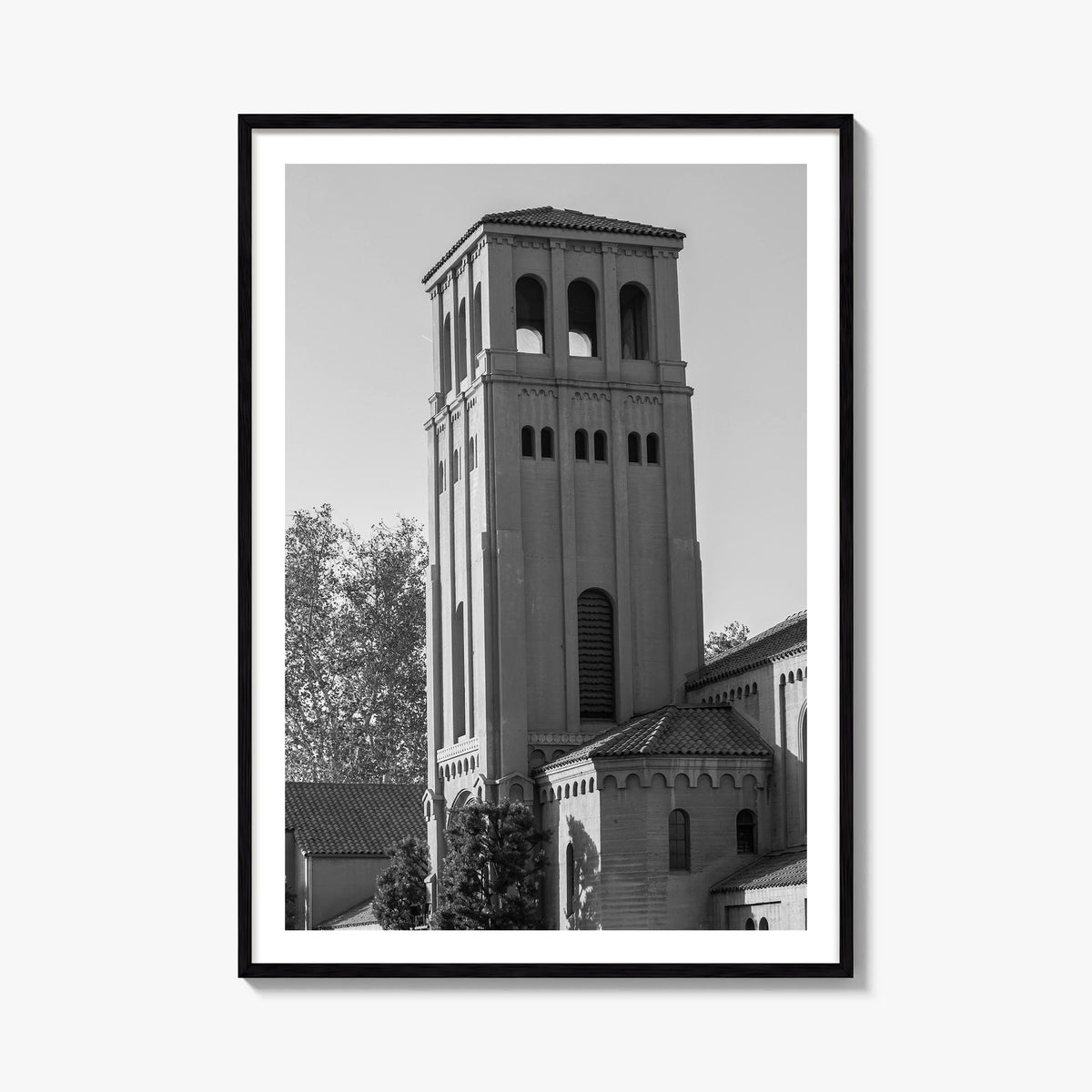 Bakersfield black & white photo poster of California, USA – vertical wall art, unframed print shown in interior mockup
