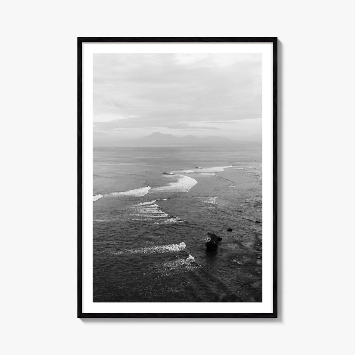 Bali no. 2 black & white photo poster of Indonesia – vertical wall art, unframed print shown in interior mockup