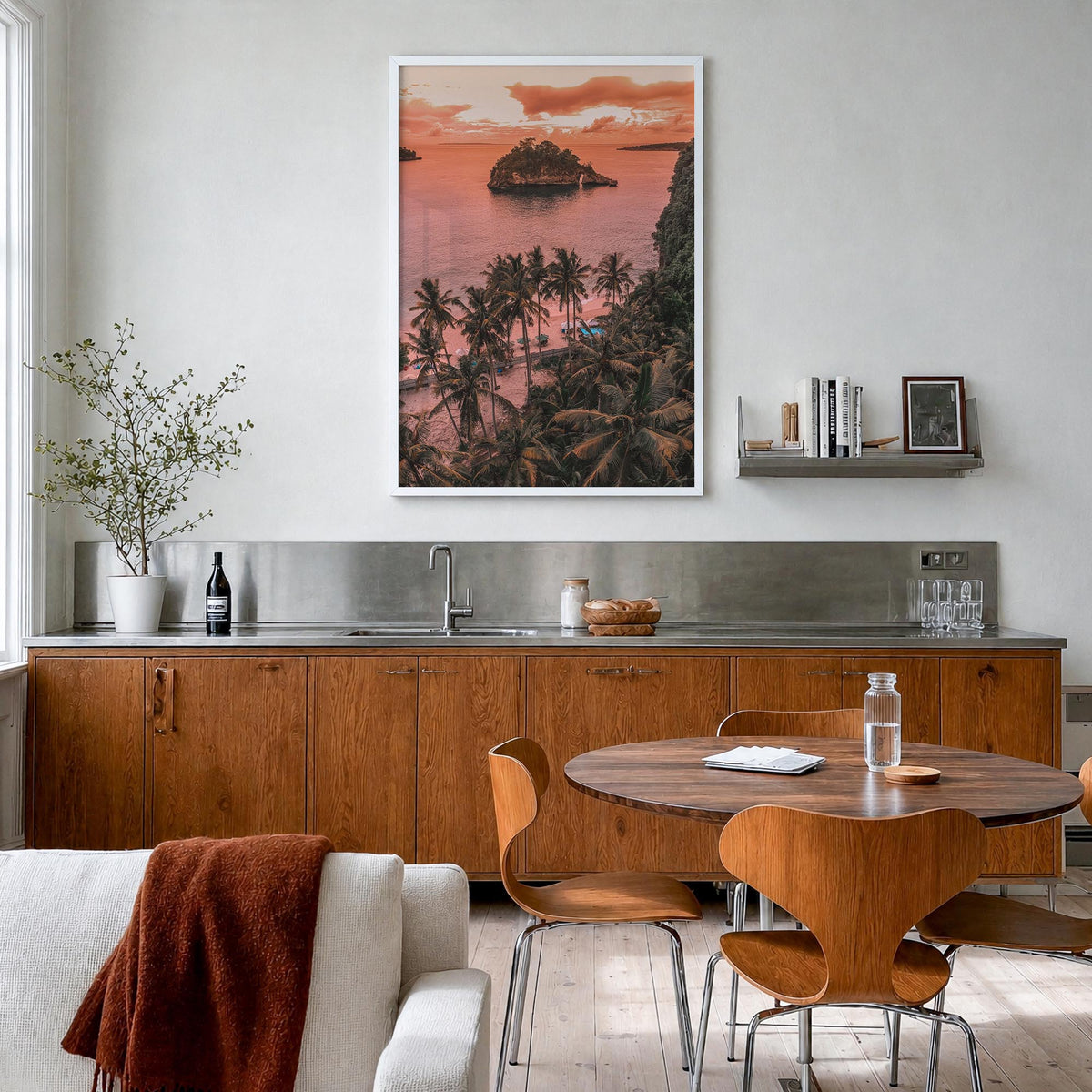 Bali no. 2 colorful photo poster of Indonesia – vertical wall art in white wood frame, hanging on wall