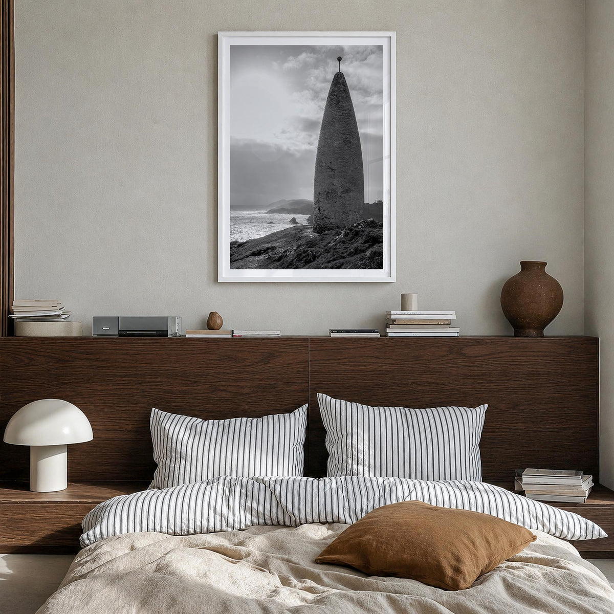 Baltimore no. 2 black & white photo poster of Maryland, USA – vertical wall art in white wood frame with white border, hangin