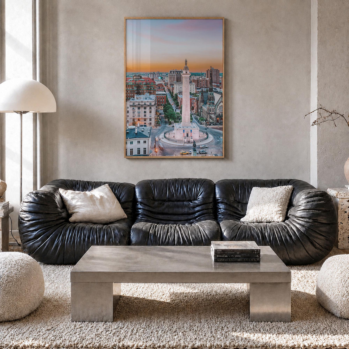 Baltimore no. 2 colorful photo poster of Maryland, USA – vertical wall art in natural wood frame, hanging on wall
