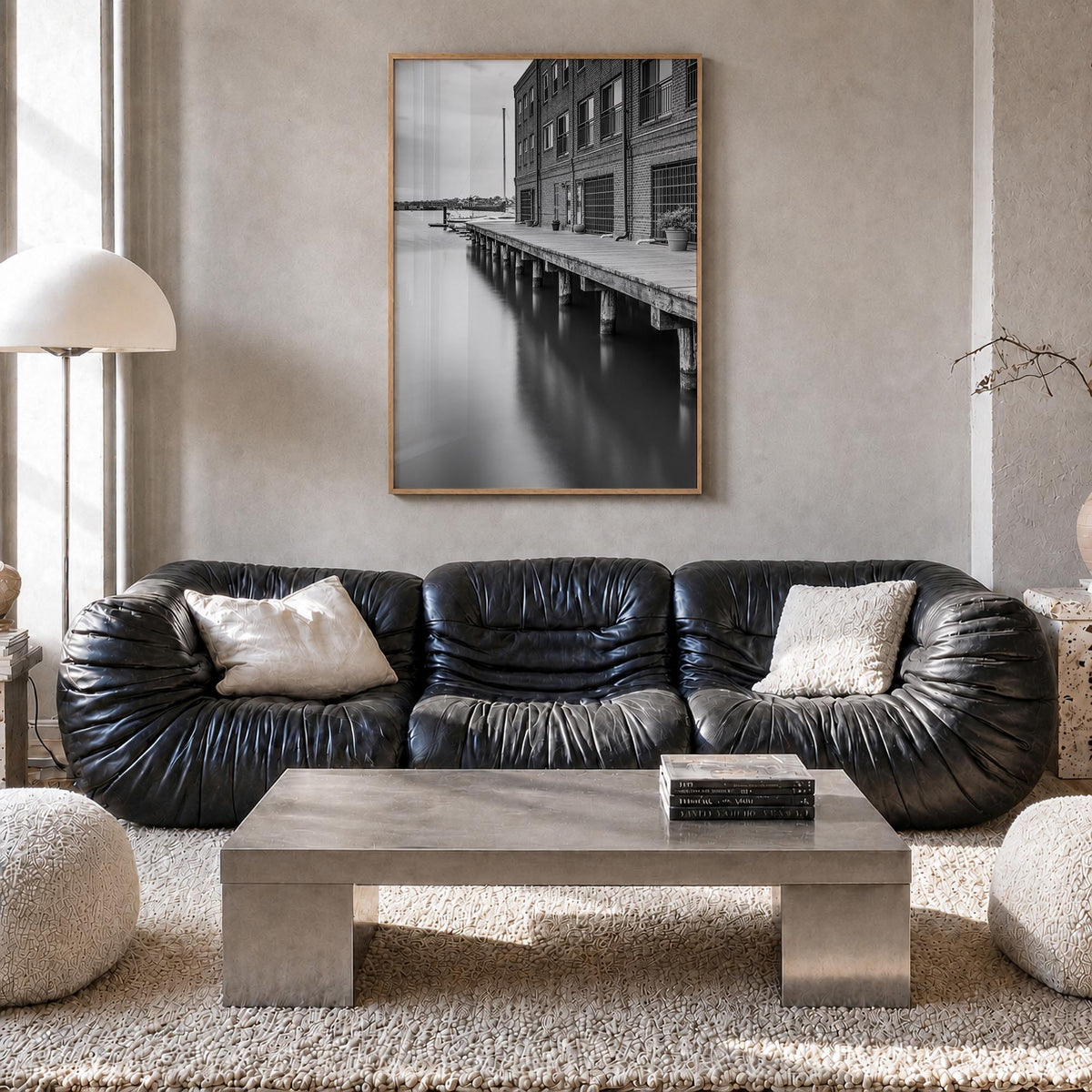 Baltimore no. 3 black & white photo poster of Maryland, USA – vertical wall art in natural wood frame, hanging on wall