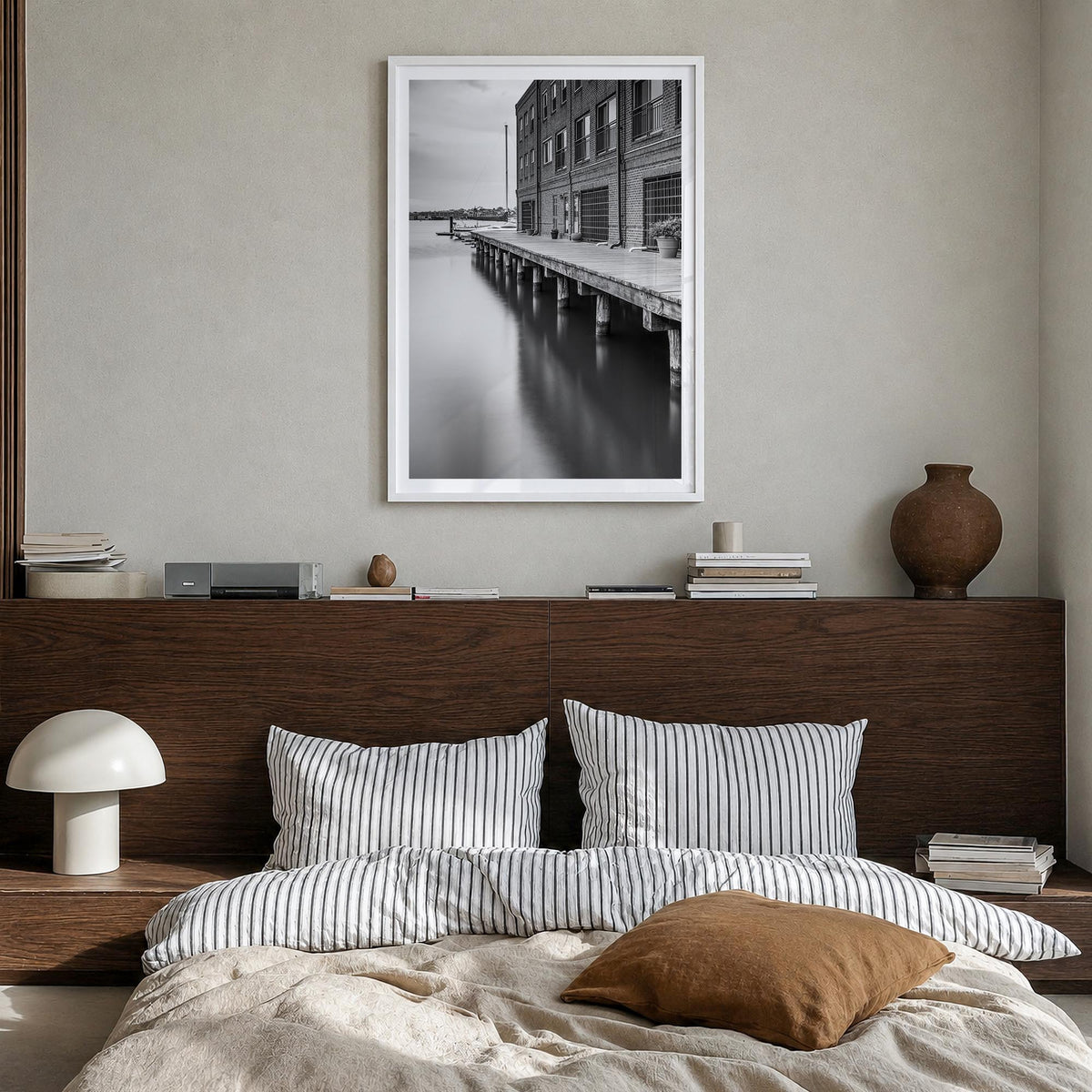 Baltimore no. 3 black & white photo poster of Maryland, USA – vertical wall art in white wood frame with white border, hangin