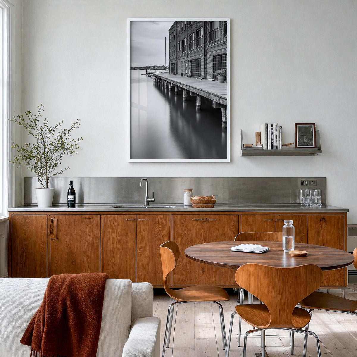 Baltimore no. 3 black & white photo poster of Maryland, USA – vertical wall art in white wood frame, hanging on wall