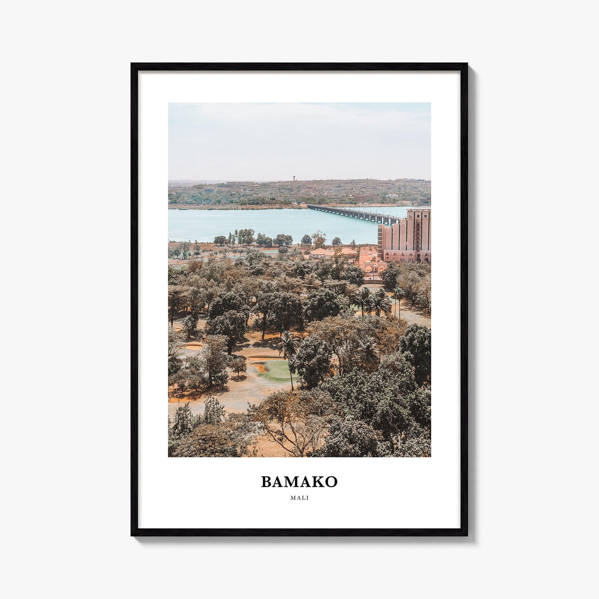 Bamako colorful classic poster of Mali – vertical wall art, unframed print shown in interior mockup
