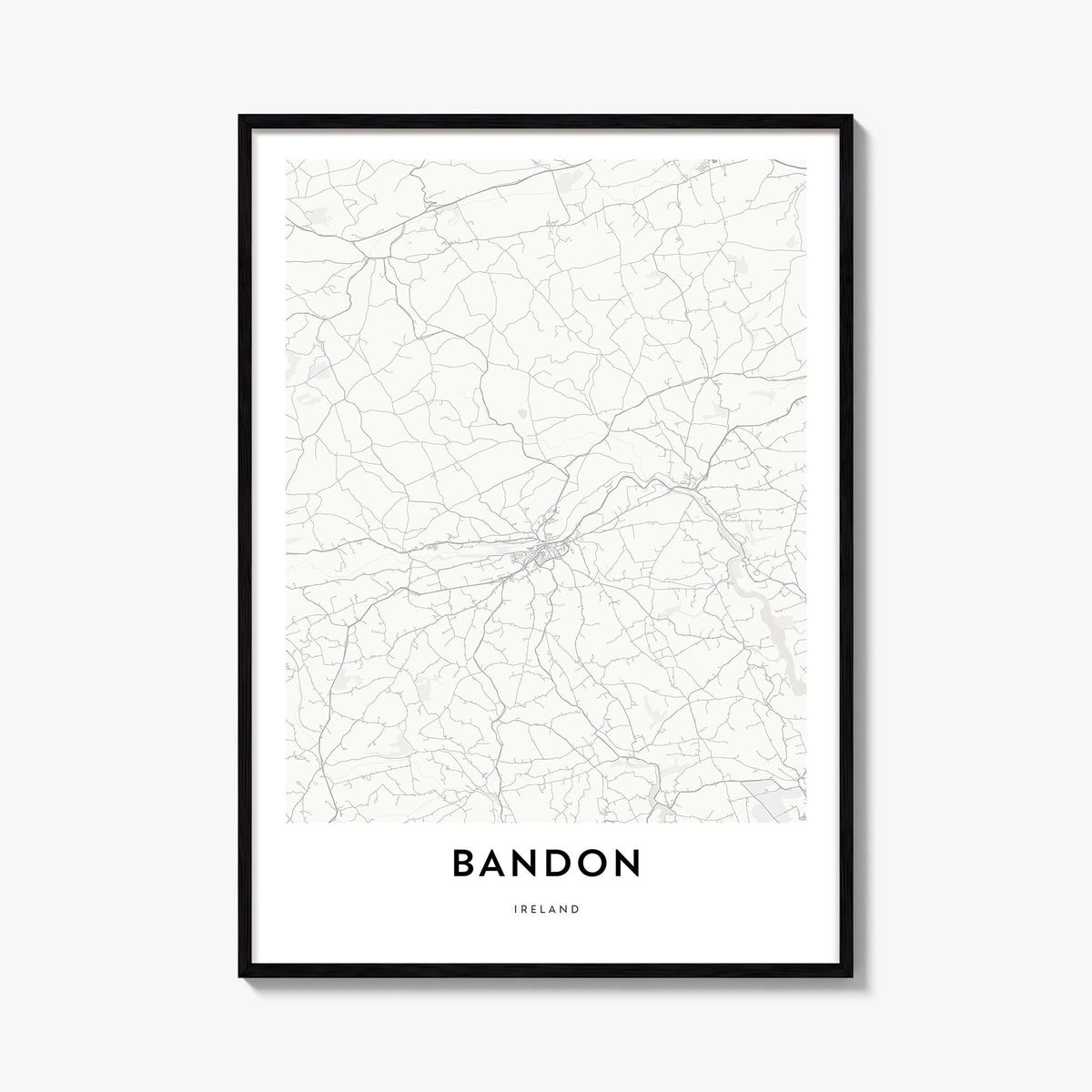 Bandon black & white map poster of Oregon, USA – vertical wall art, unframed print shown in interior mockup