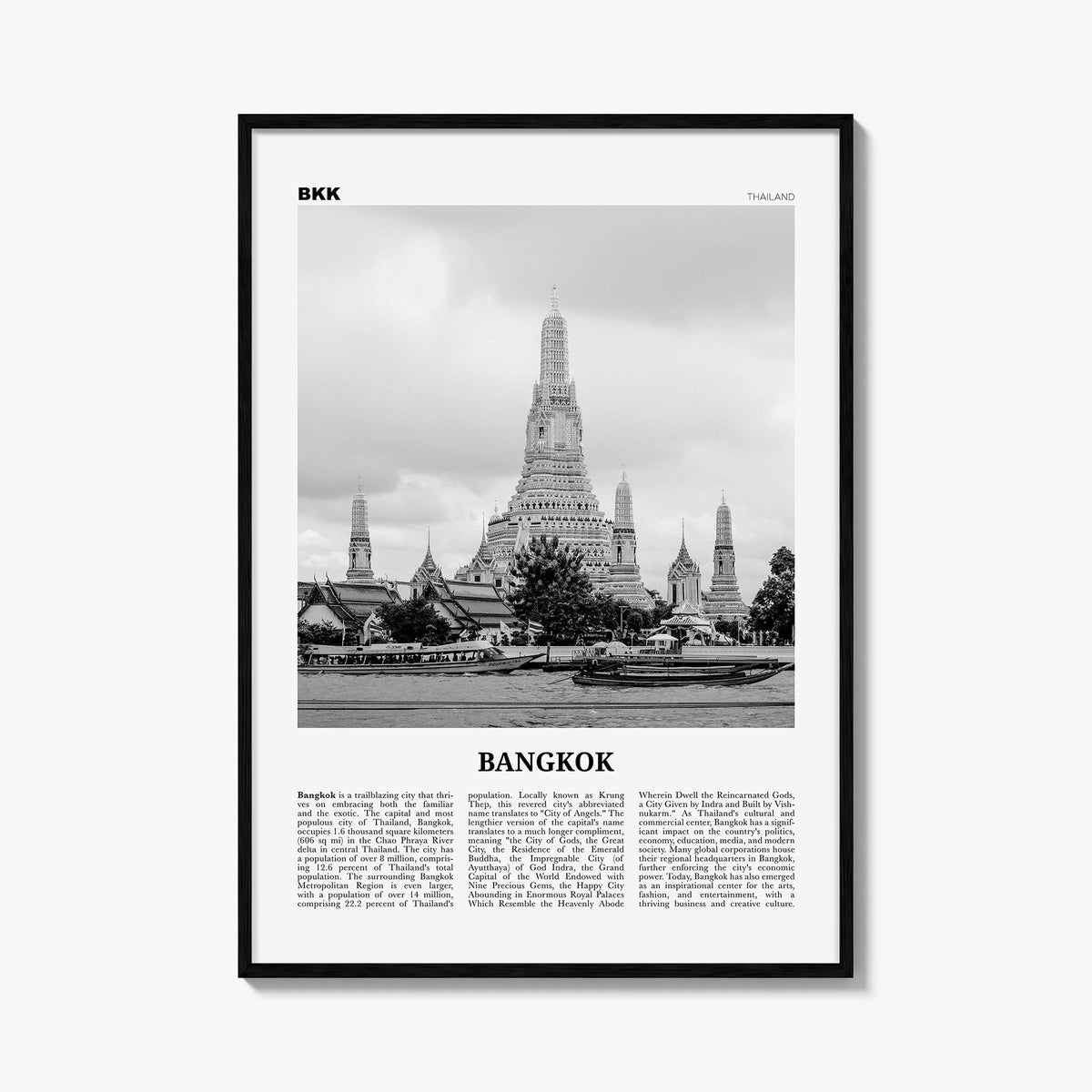 Bangkok no. 1 black & white newspaper poster of Thailand – vertical wall art, unframed print shown in interior mockup