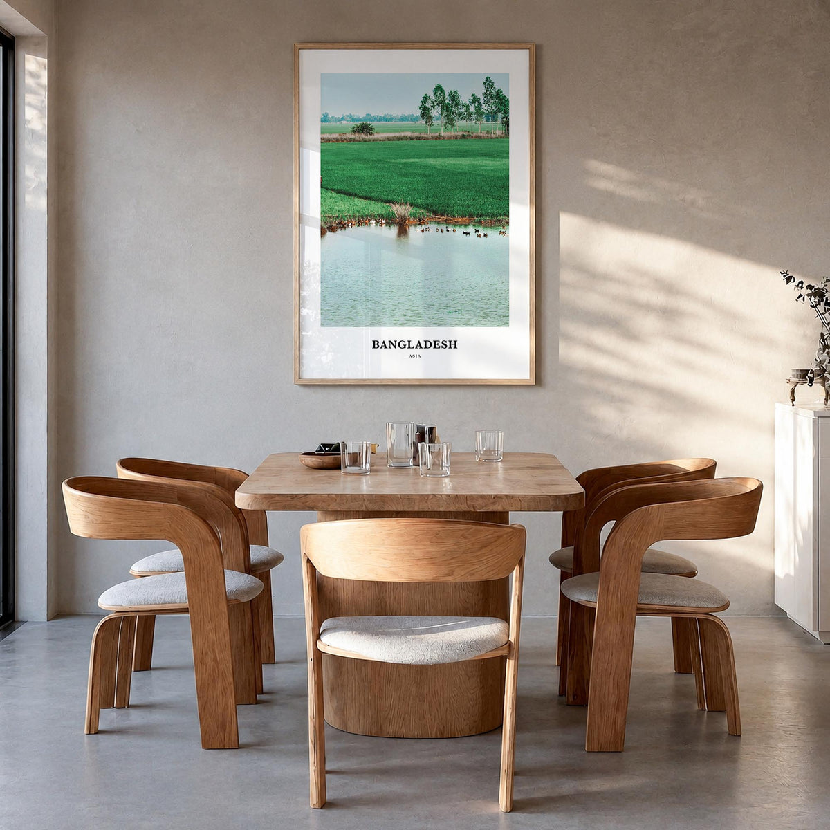 Bangladesh colorful classic poster of Asia – vertical wall art in natural wood frame, hanging on wall