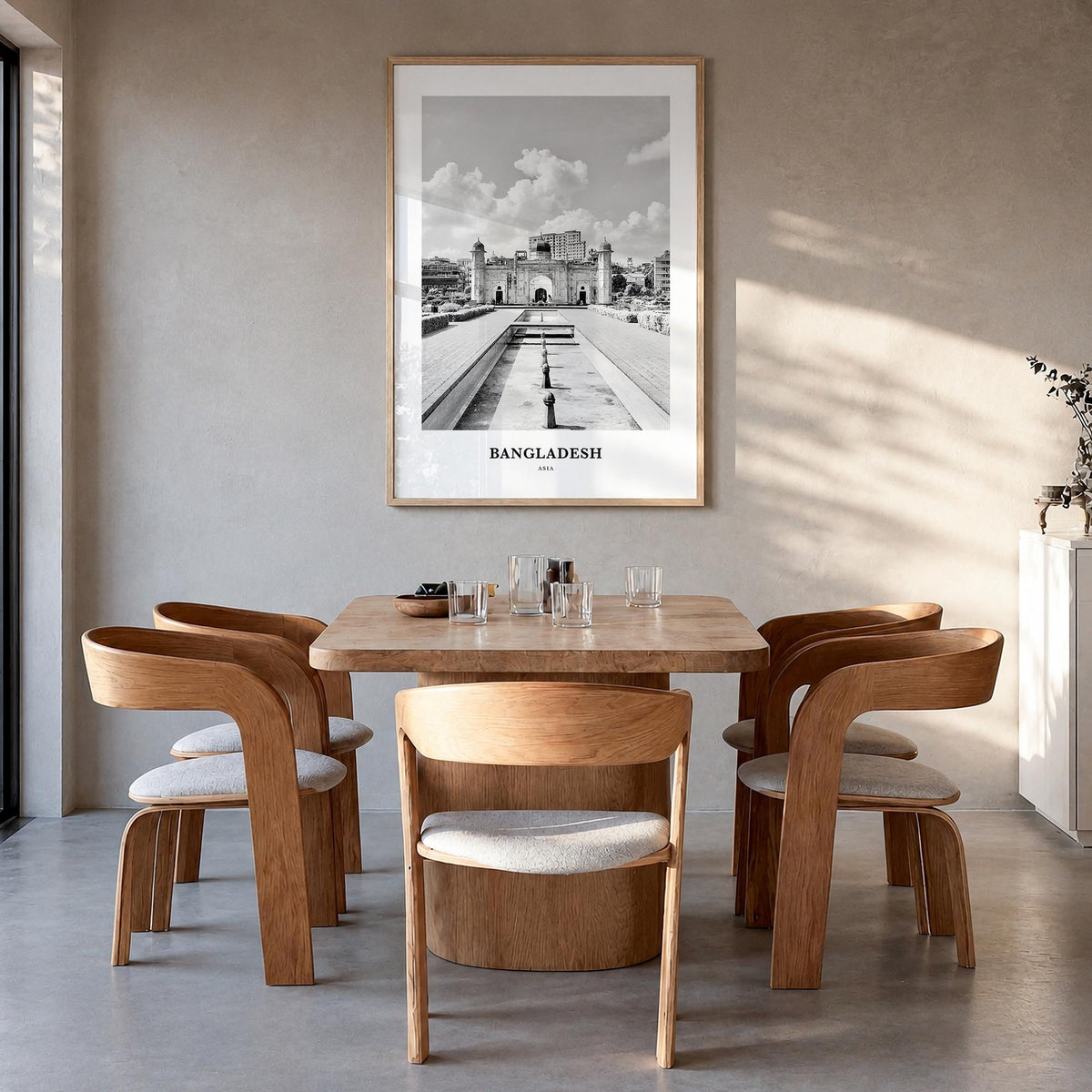 Bangladesh no. 1 black & white classic poster of Asia – vertical wall art in natural wood frame, hanging on wall