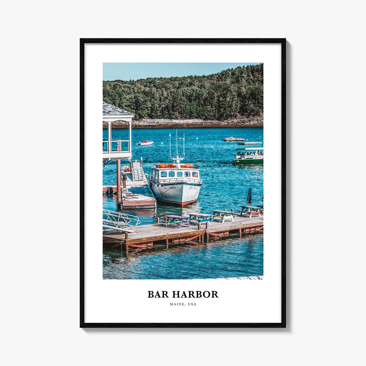 Bar Harbor no. 2 colorful classic poster of Maine, USA – vertical wall art, unframed print shown in interior mockup