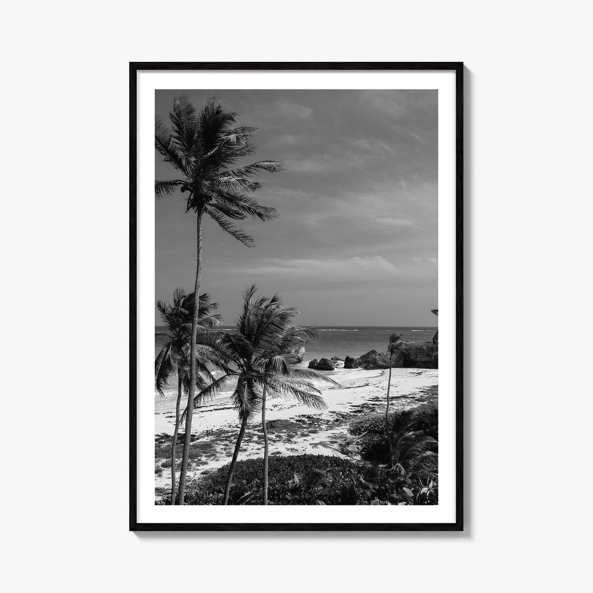 Barbados black & white photo poster of Caribbean – vertical wall art, unframed print shown in interior mockup