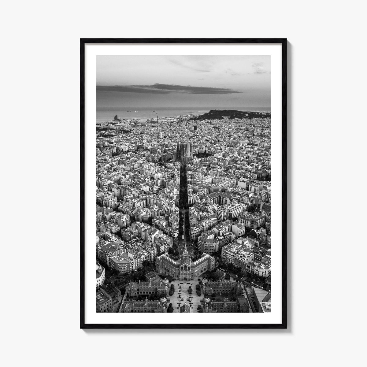 Barcelona no. 1 black & white photo poster of Spain – vertical wall art, unframed print shown in interior mockup
