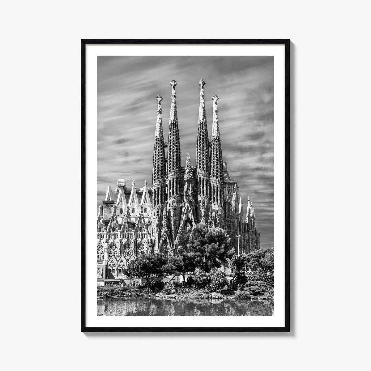 Barcelona no. 2 black & white photo poster of Spain – vertical wall art, unframed print shown in interior mockup