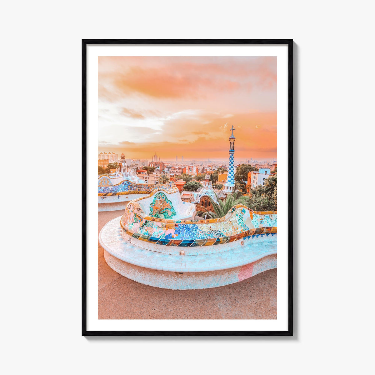 Barcelona no. 2 colorful photo poster of Spain – vertical wall art, unframed print shown in interior mockup