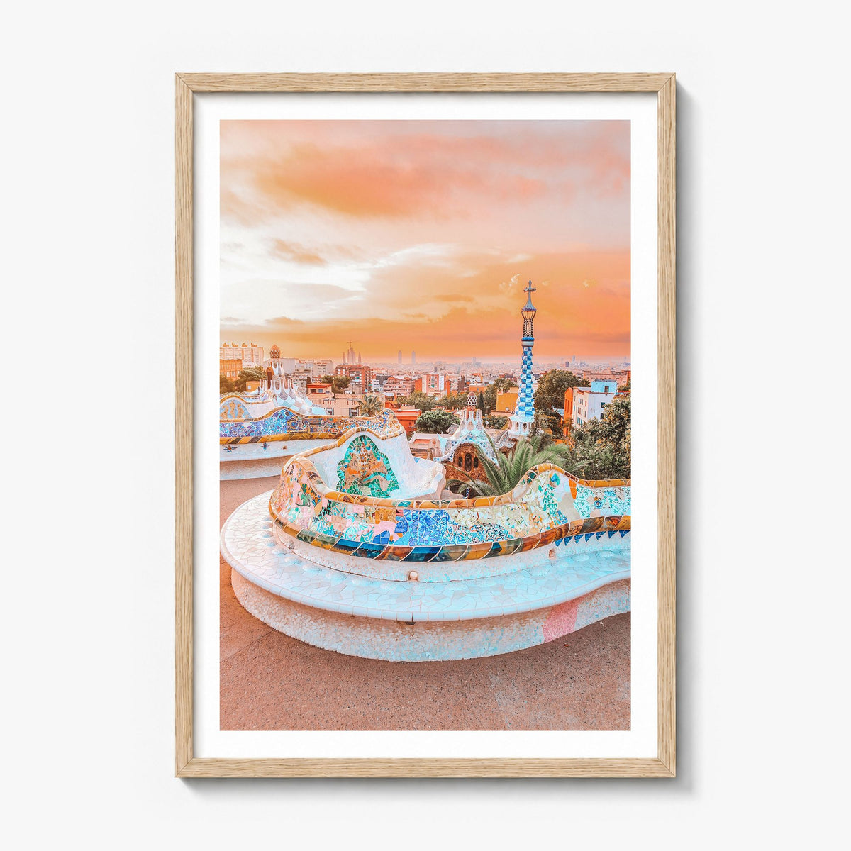 Barcelona Photo No 2 Poster in a natural wood frame, white border