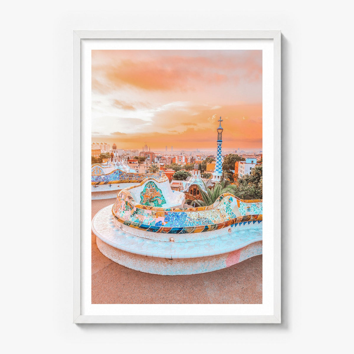 Barcelona Photo No 2 Poster in a white wood frame, white border