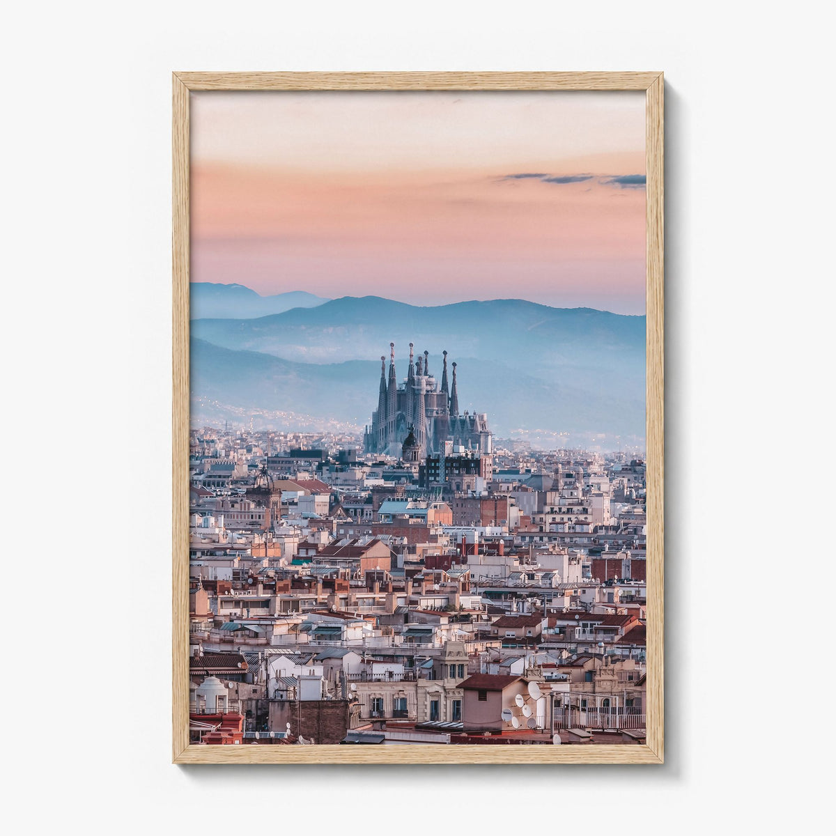 Barcelona Photo No 3 Poster in a natural wood frame, full image (no border)