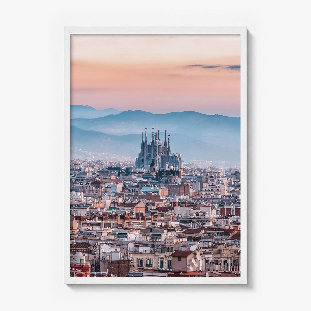 Barcelona Photo No 3 Poster in a white wood frame, full image (no border)