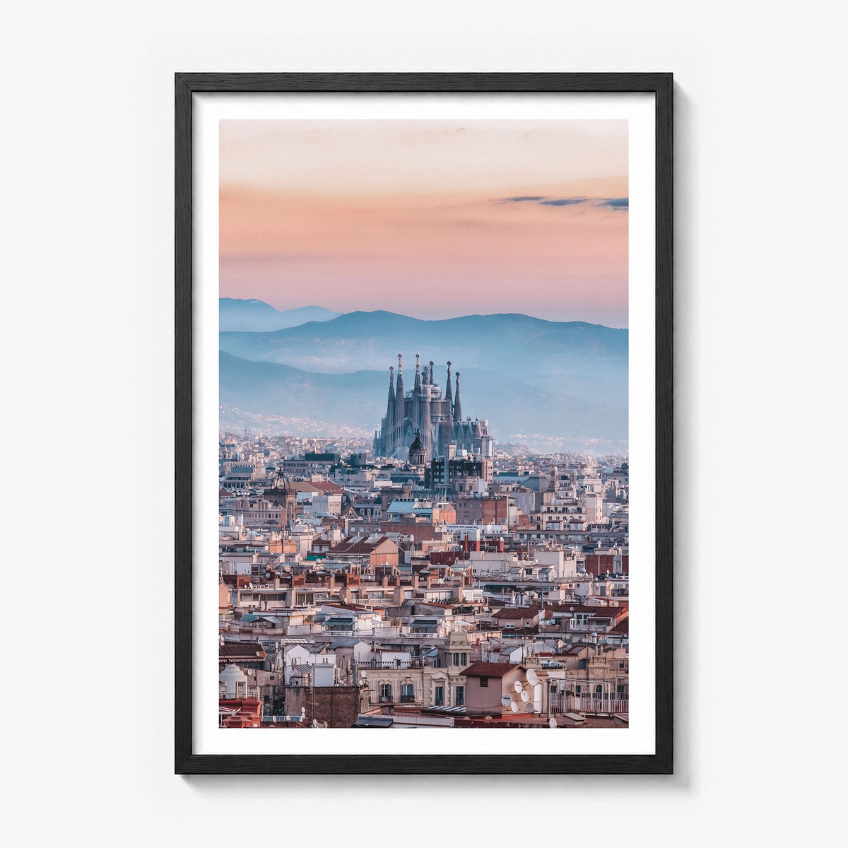 Barcelona Photo No 3 Poster in a black wood frame, white border