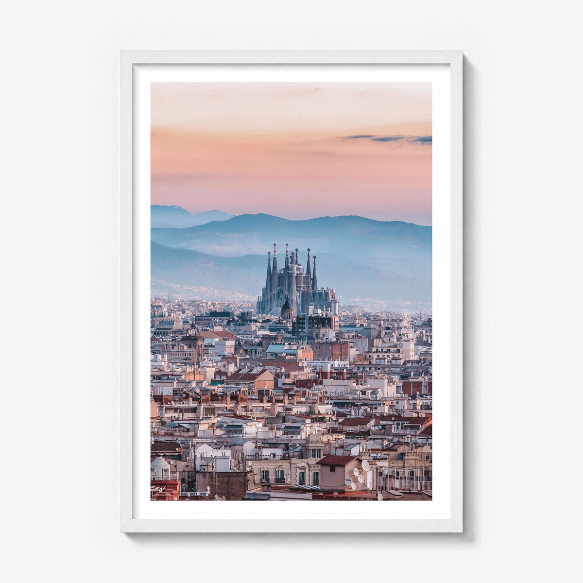 Barcelona Photo No 3 Poster in a white wood frame, white border