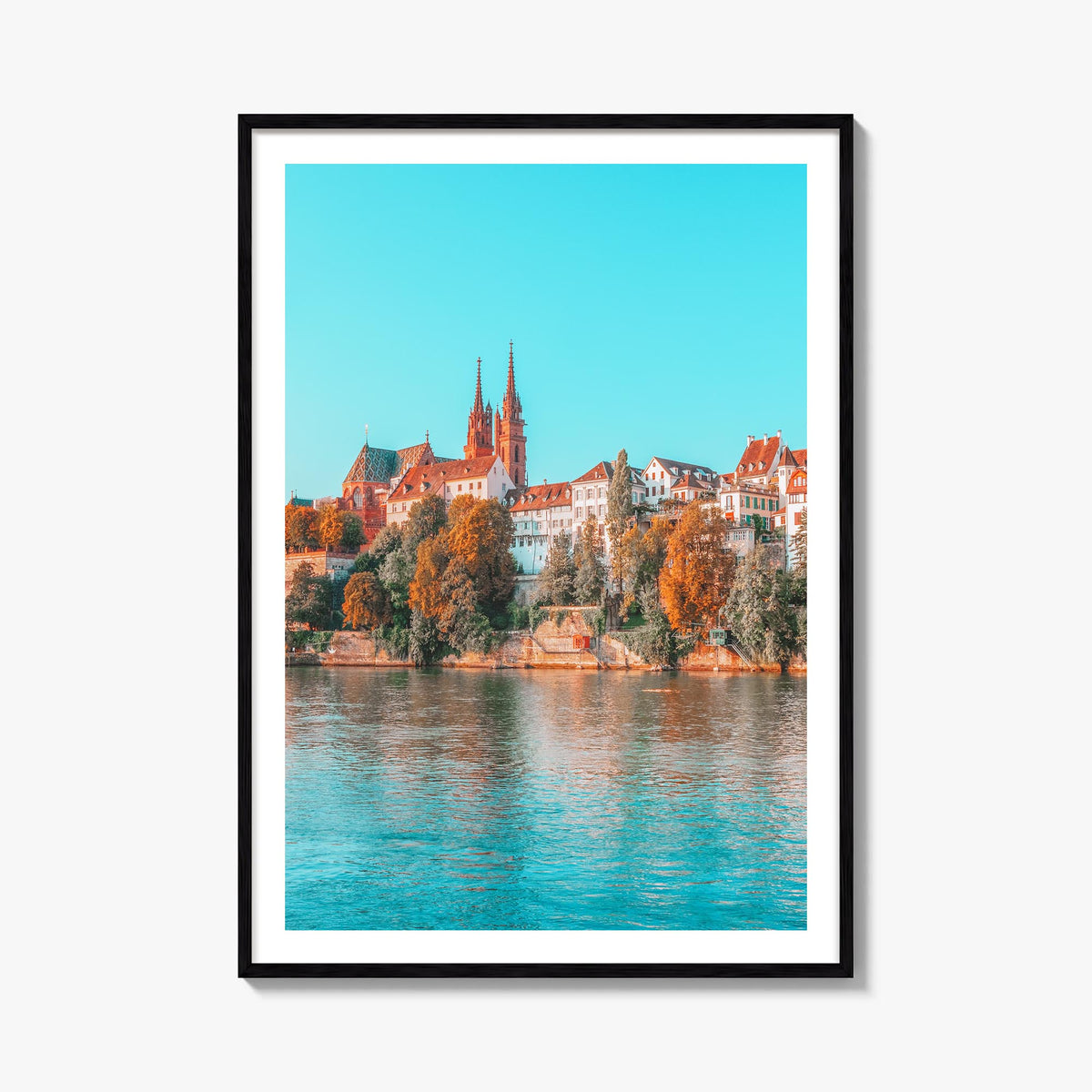 Basel colorful photo poster of Switzerland – vertical wall art, unframed print shown in interior mockup