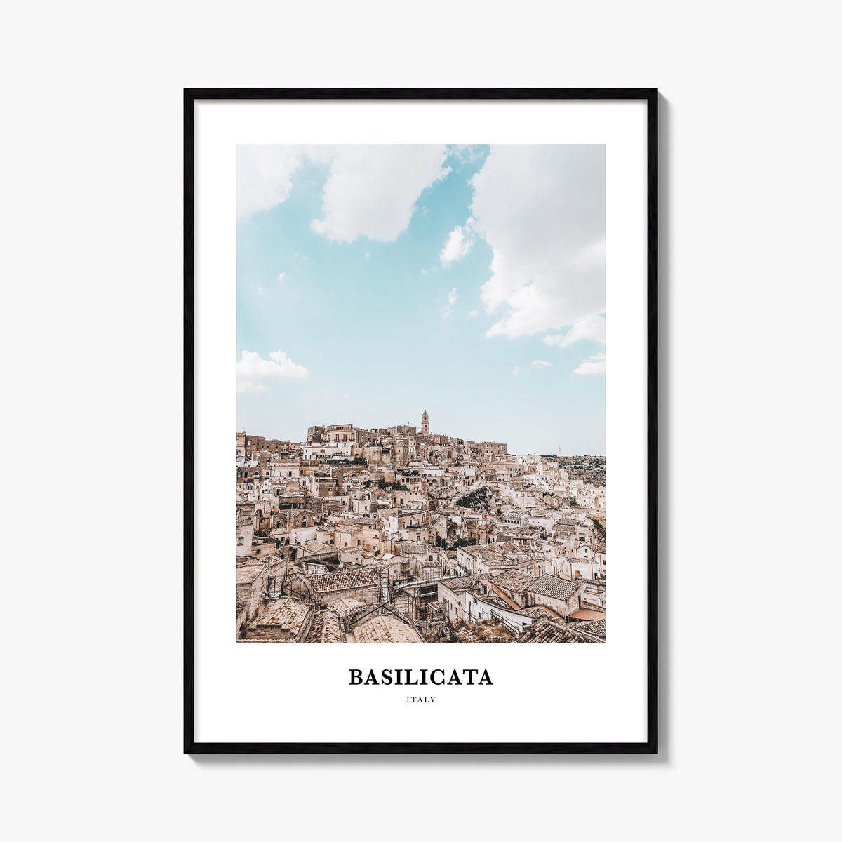 Basilicata colorful classic poster of Italy – vertical wall art, unframed print shown in interior mockup