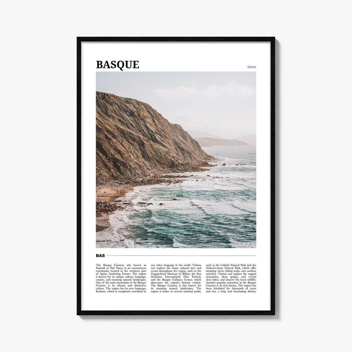 Basque Country no. 2 colorful travel poster of Spain – vertical wall art, unframed print shown in interior mockup