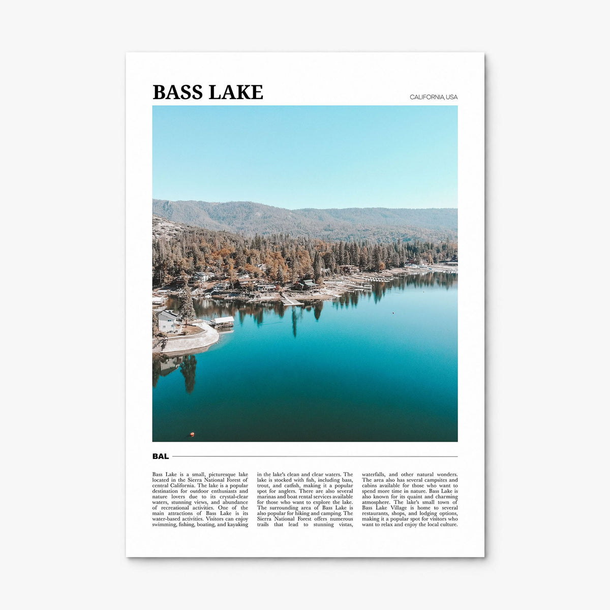 Bass Lake Travel Poster, print only (unframed)