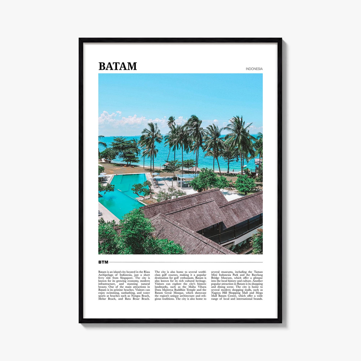 Batam colorful travel poster of Indonesia – vertical wall art, unframed print shown in interior mockup