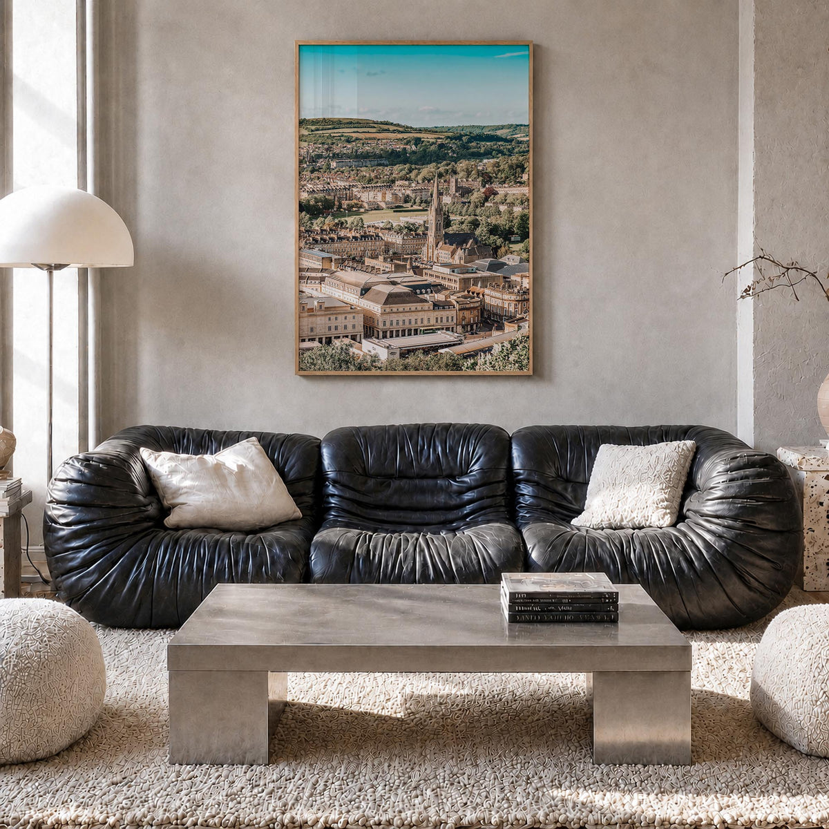 Bath colorful photo poster of England, UK – vertical wall art in natural wood frame, hanging on wall
