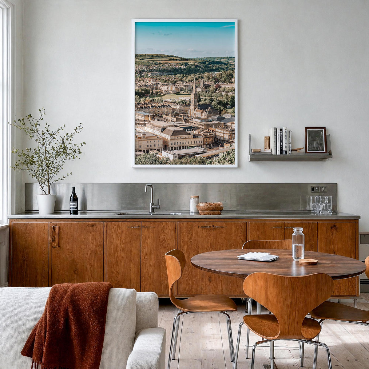 Bath colorful photo poster of England, UK – vertical wall art in white wood frame, hanging on wall
