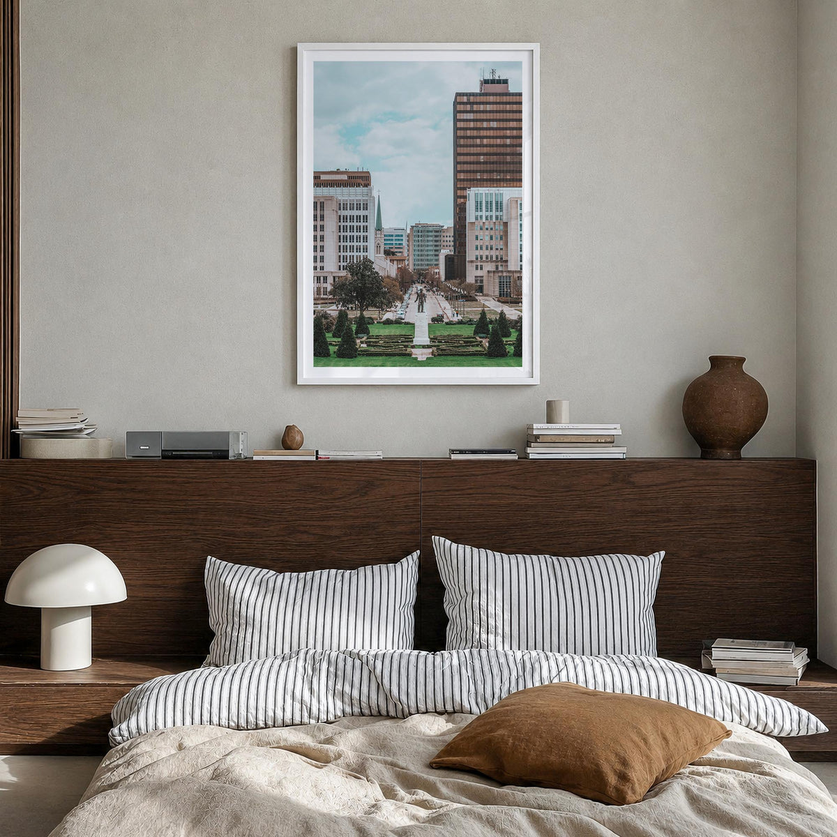 Baton Rouge no. 1 colorful photo poster of Louisiana, USA – vertical wall art in white wood frame with white border, hanging