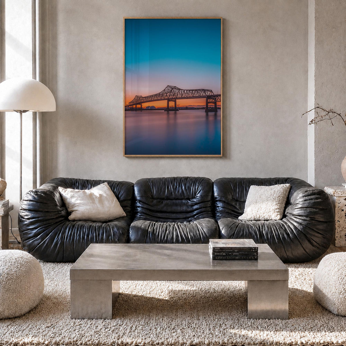 Baton Rouge no. 2 colorful photo poster of Louisiana, USA – vertical wall art in natural wood frame, hanging on wall