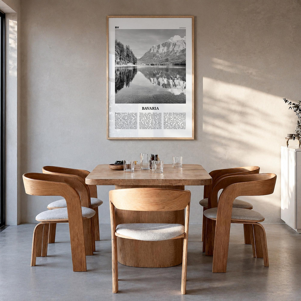Bavaria no. 1 black & white newspaper poster of Germany – vertical wall art in natural wood frame, hanging on wall