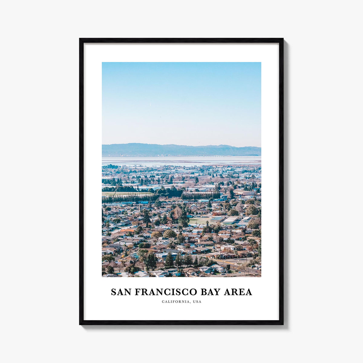 Bay Area no. 1 colorful classic poster of California, USA – vertical wall art, unframed print shown in interior mockup