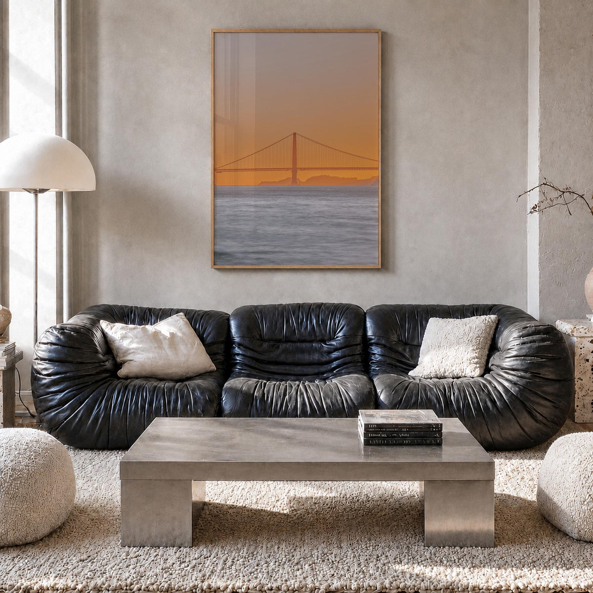 Bay Area no. 2 colorful photo poster of California, USA – vertical wall art in natural wood frame, hanging on wall