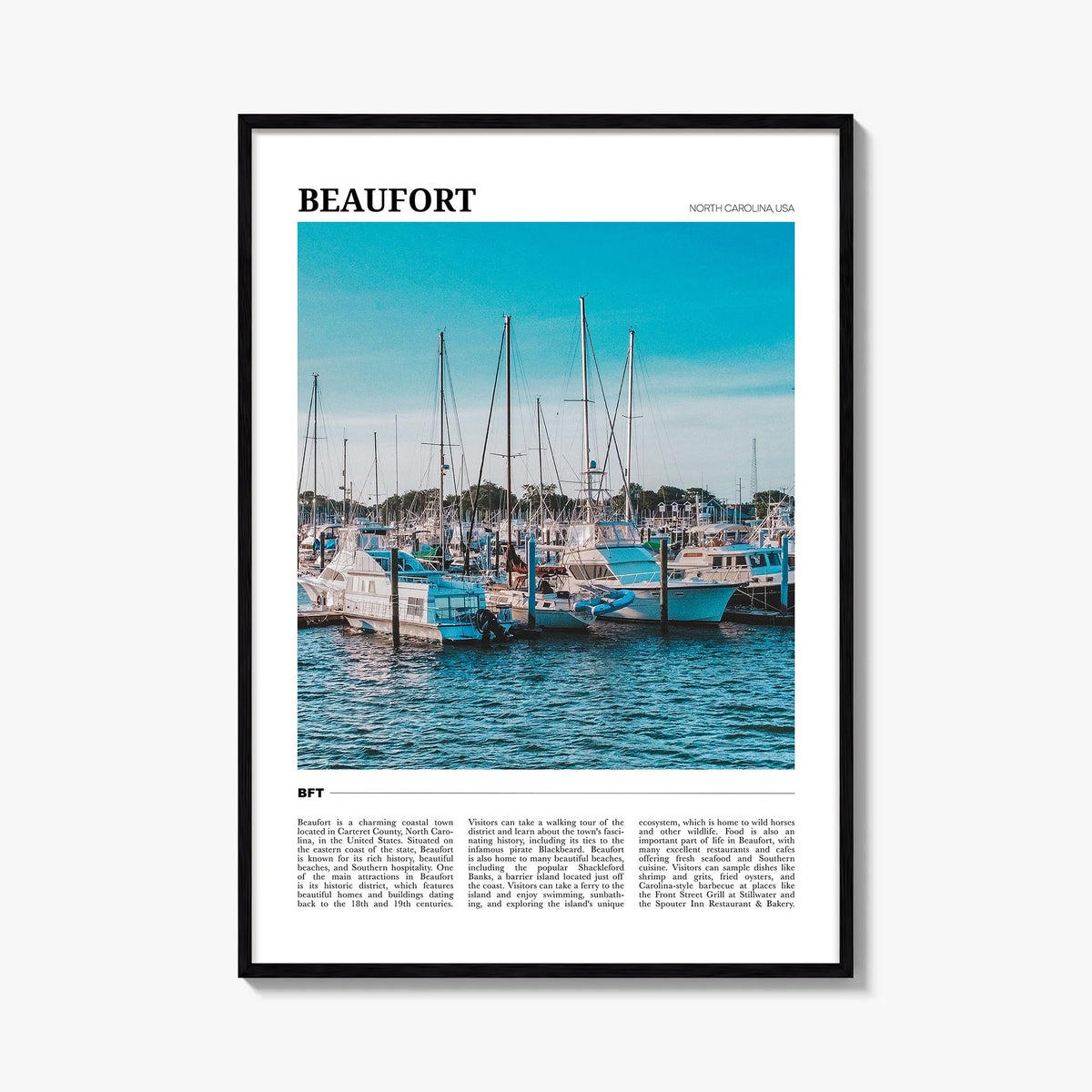 Beaufort, North Carolina colorful travel poster of North Carolina, USA – vertical wall art, unframed print shown in interior