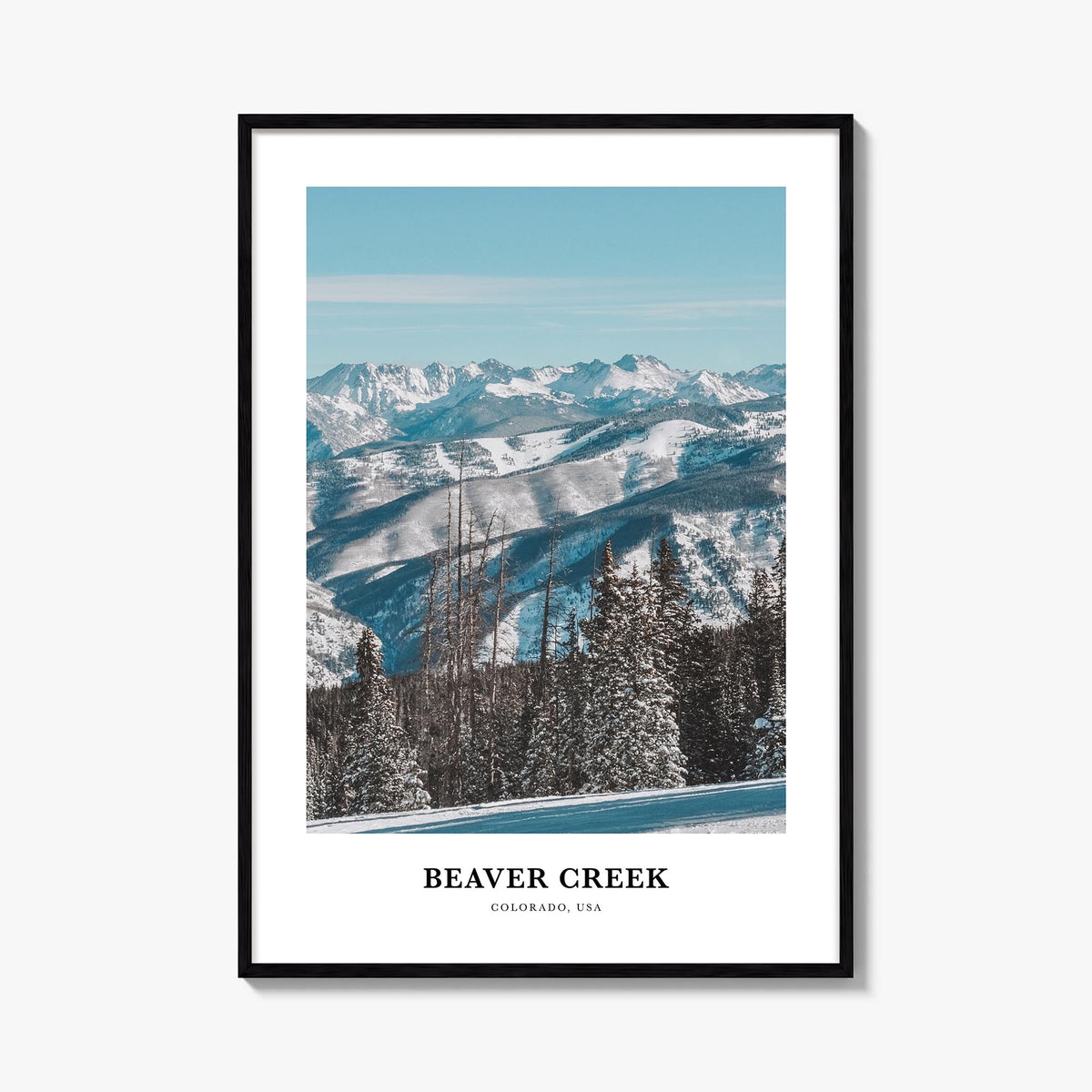 Beaver Creek colorful classic poster of Colorado, USA – vertical wall art, unframed print shown in interior mockup