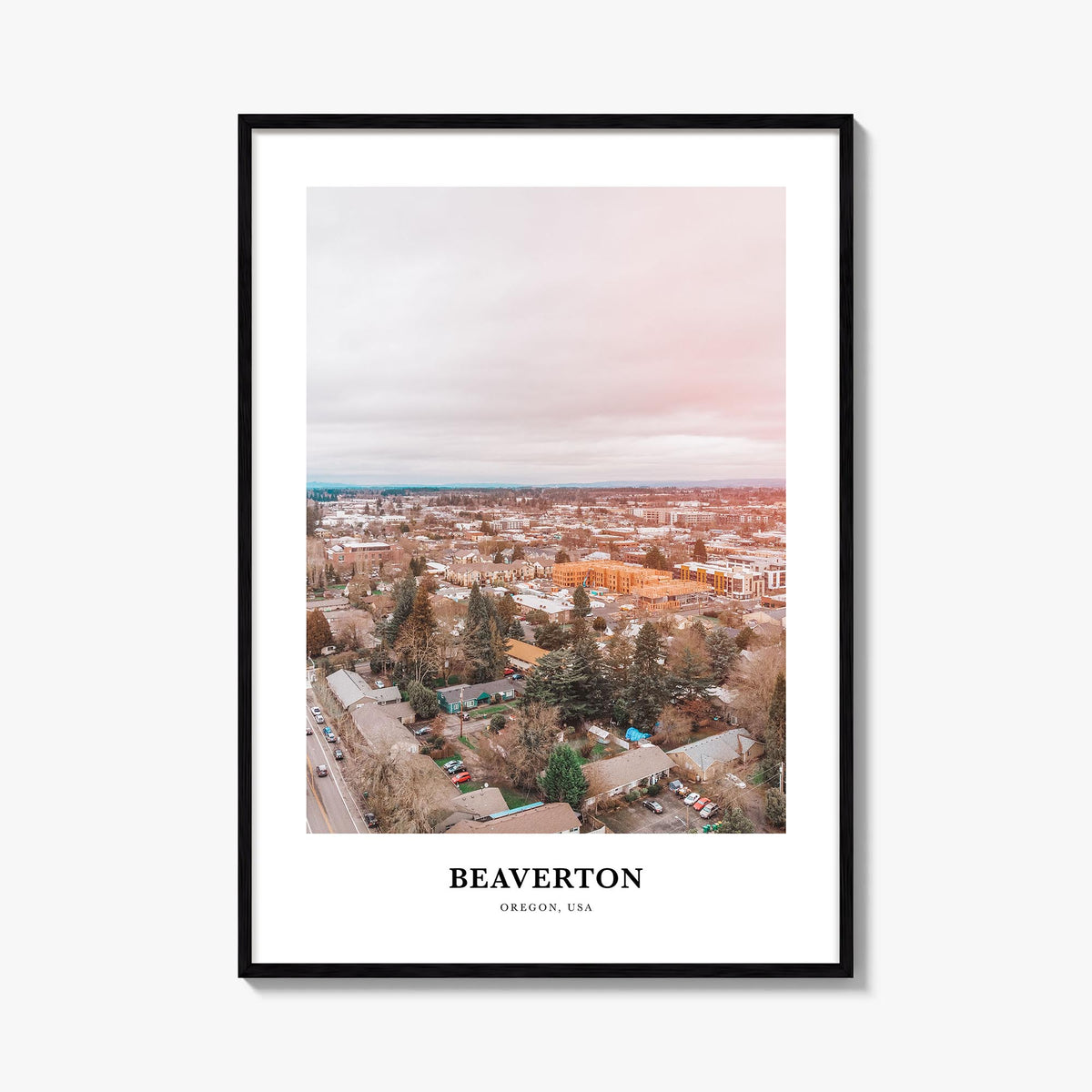 Beaverton colorful classic poster of Oregon, USA – vertical wall art, unframed print shown in interior mockup