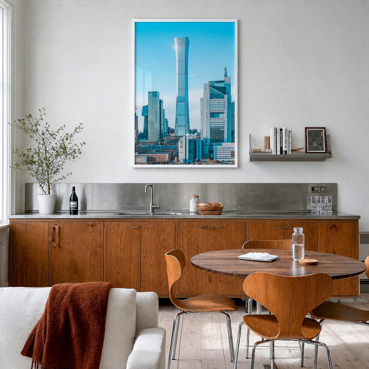 Beijing no. 1 colorful photo poster of China – vertical wall art in white wood frame, hanging on wall