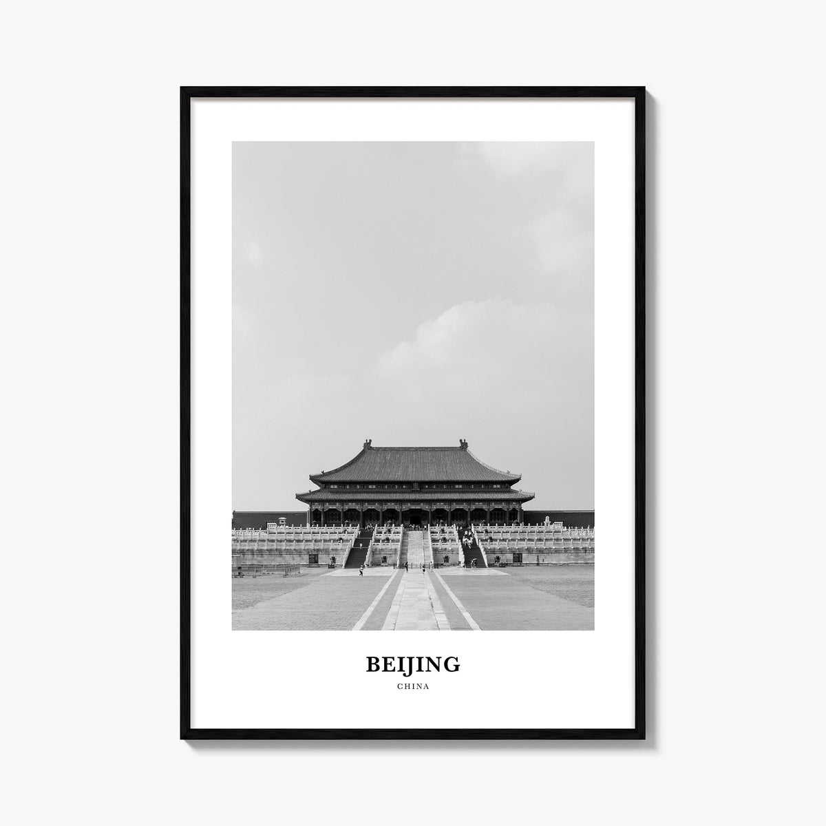 Beijing no. 2 black & white classic poster of China – vertical wall art, unframed print shown in interior mockup