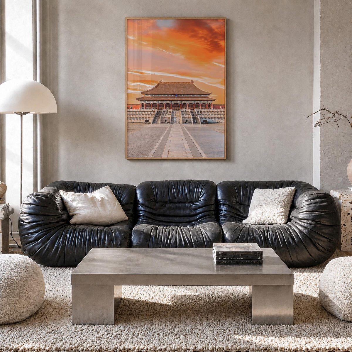 Beijing no. 2 colorful photo poster of China – vertical wall art in natural wood frame, hanging on wall